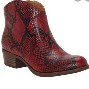 Lucky Brand Red Snake Print Ankle Boots